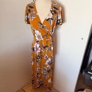 Floral Wrap Dress in Mustard